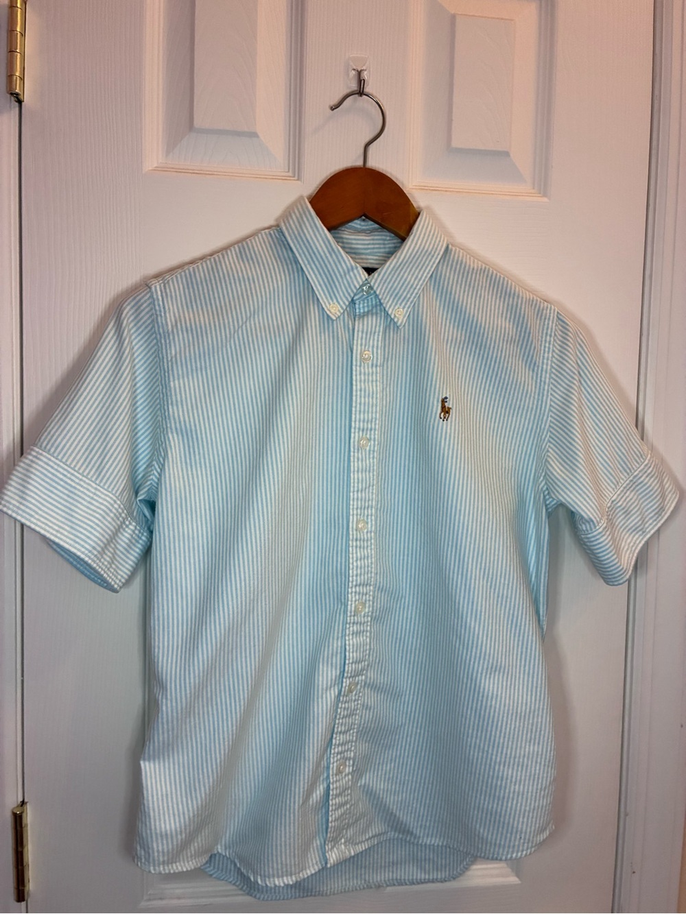 Ralph Lauren Light Blue & White Narrow-Stripe Button Down Shirt